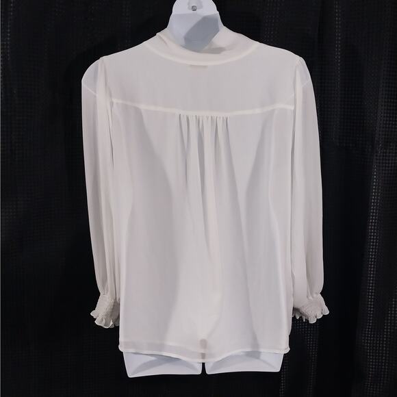 CALVIN KLEIN! WINTER WHITE CHIFFON TIE NECK, PUFF SLEEVE BLOUSE, TOP! SZ 3X - Picture 5 of 9
